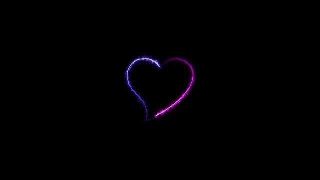 Abstract purple color love neon light sign Animation. Black background 4k video.