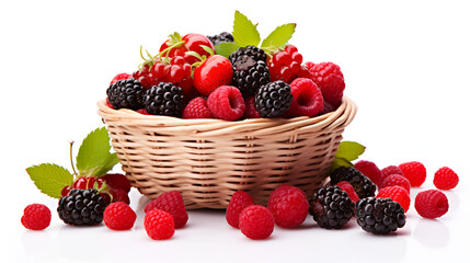 raspberries in wooden bowl isolated on white background cutout,Blackberry on a wooden background  