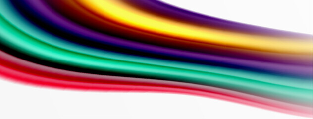 Rainbow color silk blurred wavy line background on white, luxuriously vibrant visually captivating backdrop. Stunning blend of colors reminiscent of rainbow, silky and gracefully blurred wavy pattern