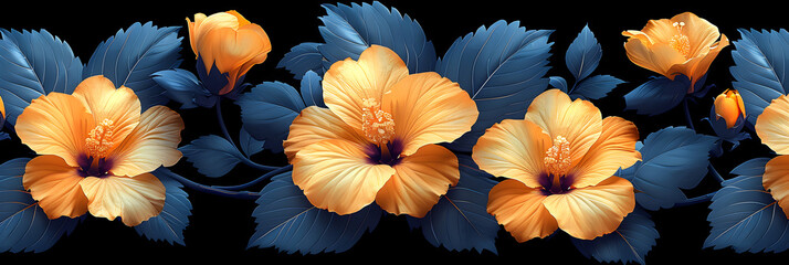 orange lily flower,Bronze hibiscus repeated pattern flat on a dark b1b4