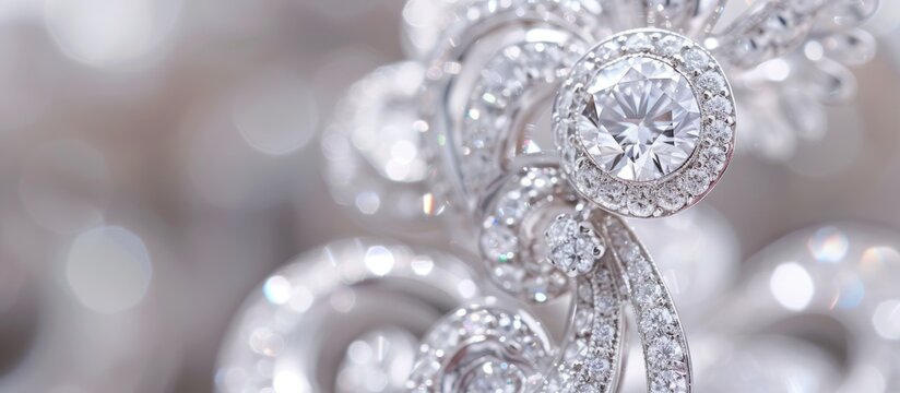 A detailed view of a sparkling diamond ring, showcasing its intricate design and brilliant facets. The ring gleams in the light, highlighting its elegance and beauty.