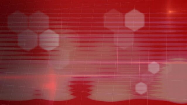 Animation of hexagons and light trails on red background