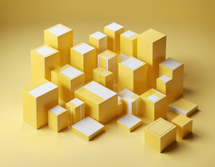 Set of yellow geometric compositions, 3d render