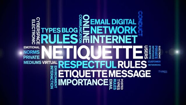 Netiquette animated word cloud;text design animation tag kinetic typography seamless loop.