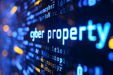 Obraz premium Words cyber property for cyber law concept. Neural network generated image. Not based on any actual scene or pattern.