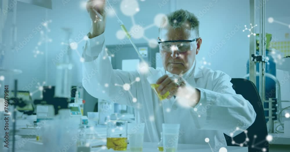 Canvas Prints animation of molecules over caucasian male scientist working in lab