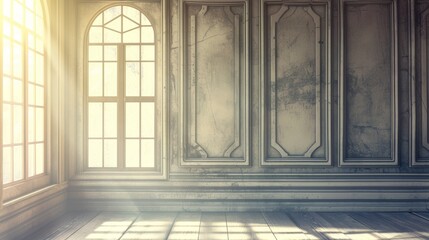 Fototapeta premium old empty room light window old house, tone pastel