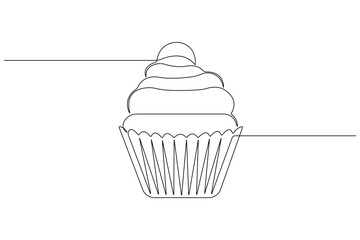 Continuous one line art drawing of birthday cake with cream, candle birthday party symbol of celebration