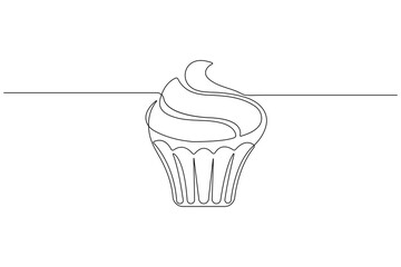 Continuous one line art drawing of birthday cake with cream, candle birthday party symbol of celebration
