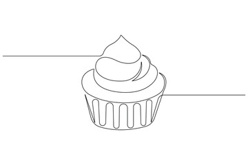 Continuous one line art drawing of birthday cake with cream, candle birthday party symbol of celebration