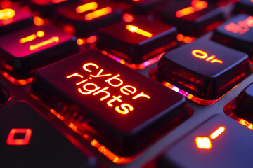 Words cyber rights for cyber law concept. Neural network generated image. Not based on any actual scene or pattern.