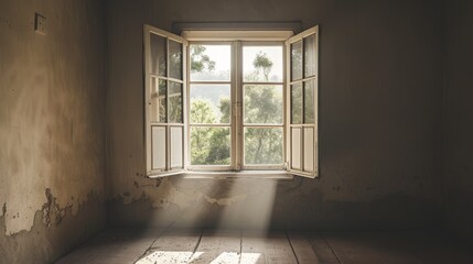 old empty room light window old house, tone pastel