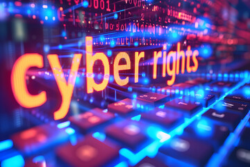 Words cyber rights for cyber law concept. Neural network generated image. Not based on any actual scene or pattern.