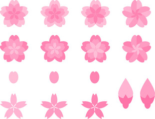 桜の花と花びら、つぼみの素材、計16種