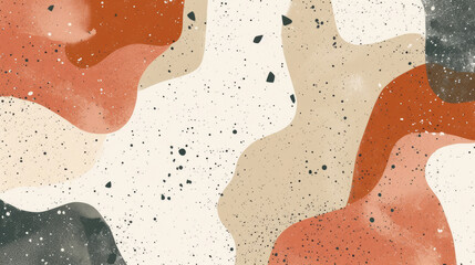 Neo Memphis abstract background with a rough textured surface with a combination of terra cotta, cream and moss colors