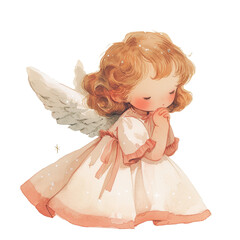 Watercolor of a cute little angel on Png background. generative ai