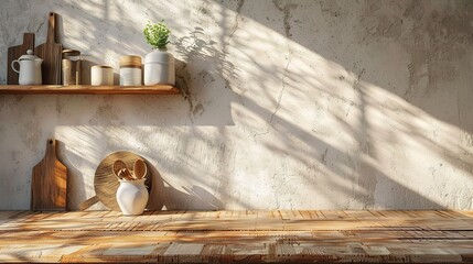 Table background of free space and kitchen 