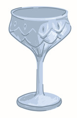 Crystal vintage goblet with ornaments, glass cup