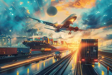 Fotobehang logistics and global trade, Logistics, cargo, supply chain © fadi