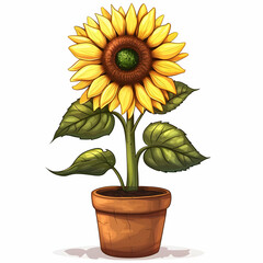 Obraz premium Sunflower in the pot vector drawing