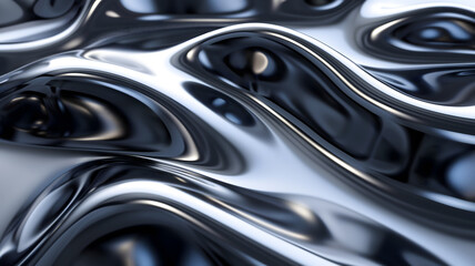 Black glassy waves background and wallpaper. Neural network generated in January 2024. Not based on any actual scene or pattern.