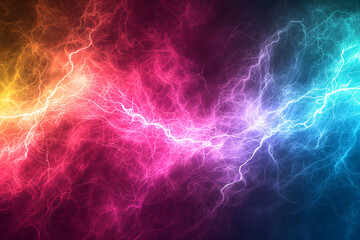 Colorful gradient bright and vibrant electric power discharges wallpaper and background. Neural network generated image. Not based on any actual scene or pattern.