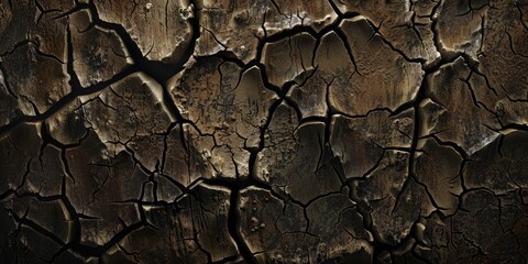 Close-up of cracked dry earth texture, representing drought and desertification. - obrazy, fototapety, plakaty