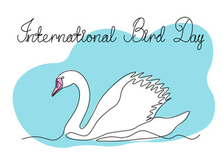 Obraz premium Abstract swan,continuous single line art hand drawing sketch, logo of the International Bird Day