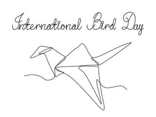 Naklejka premium Abstract origami crane,continuous single line art hand drawing sketch, logo of the International Bird Day