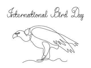 Abstract Bird of Prey Vulture,continuous single line art hand drawing sketch, logo of the International Bird Day