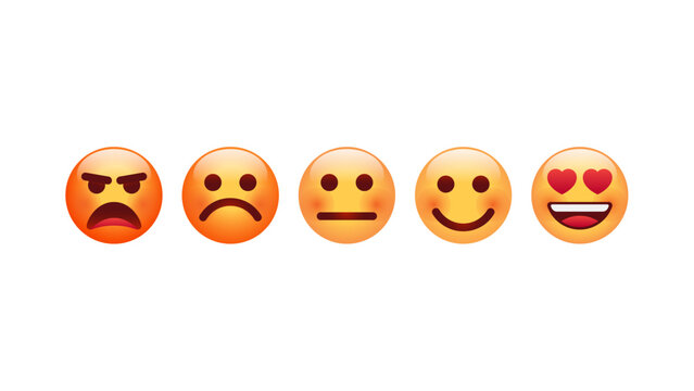 Level of satisfaction rating emoji cartoon characters.