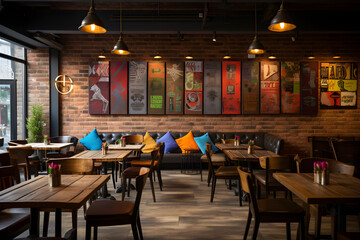 Charming Rustic Bistro Featuring Wooden Decor and Chalk Art Specials with Well-Stocked Drinks Counter