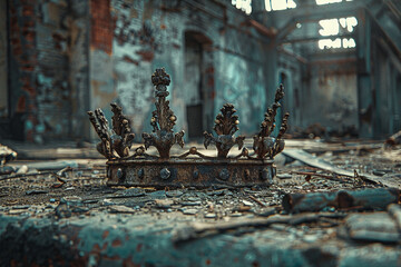 In the grip of time, a once-stately crown succumbs to rust, its faded grandeur a mirror to the cycle of rise and fall