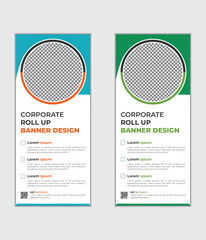 Roll up business template layout Creative vector rollup banner design template trendy gradient colors design vector bundle Modern creative corporate business roll up