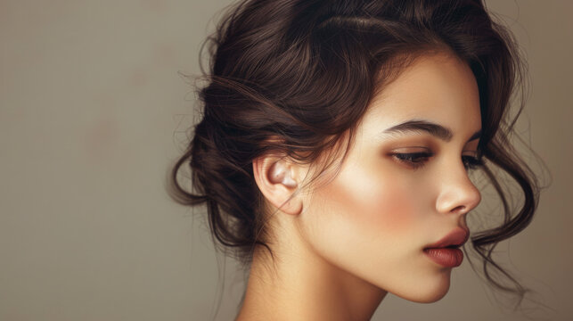 profile view of a young woman with a natural makeup look