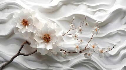 White Flowers in Relief Sculpture Style