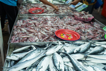 Fresh seafood variety fish sell in traditional asian market - 749188533