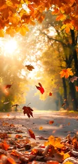 Fleecedeken met foto Beautiful autumn view with colorful foliage in the park. Falling leaves background with copy space and selective focus. Neural network generated in January 2024. Not based on any actual scene or © lucky pics