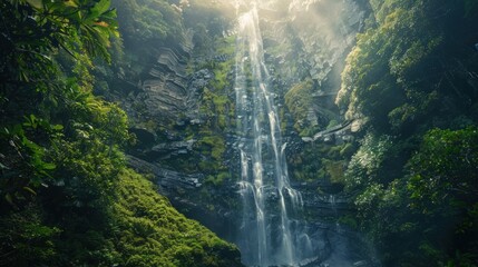 illustration of the beautiful Tyrolean La Réunion Waterfall.Ai generated