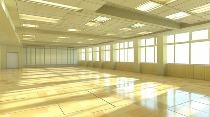 Bright empty office with white walls and large windows for design.