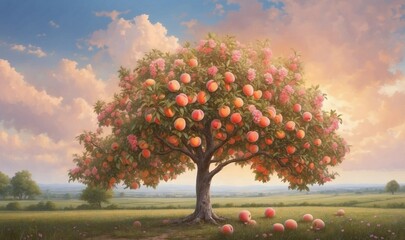 Fototapeta na wymiar Peach tree in summer 