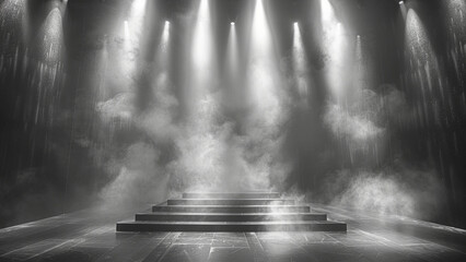 Stage Spotlight with White Smoke and Wooden Floor, Stage Podium Scene