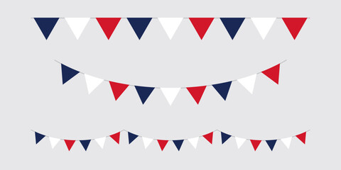 Seamless red, white and blue flag triangle party bunting border. Flat vector illustration.	 - obrazy, fototapety, plakaty