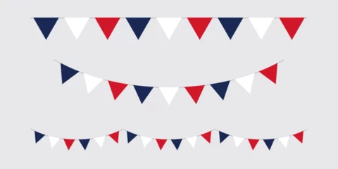 Fotobehang Seamless red, white and blue flag triangle party bunting border. Flat vector illustration.  © K Ching Ching