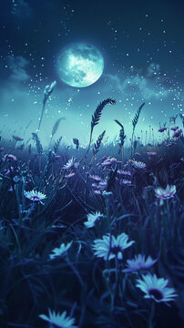 Jury captures the haunting beauty of a moonlit field, where flowers bloom amidst shadows, whispering of forgotten dreams. © NAPATSAWAN