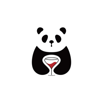 combination of wine glass and panda, logo tipe, creative, logo, bar, icon