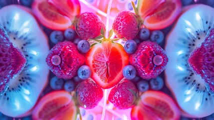 dazzling neon kaleidoscope fruit background, abstract background