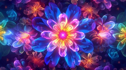 dazzling neon kaleidoscope floral background