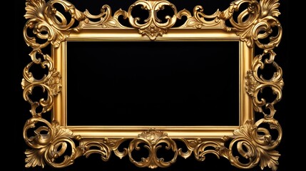 Intricate style frame with gold color scrolls on black background
