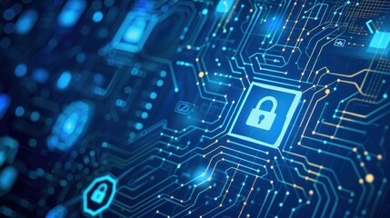 Safety concept, Padlock on circuit board digital background, cyber security, security concept